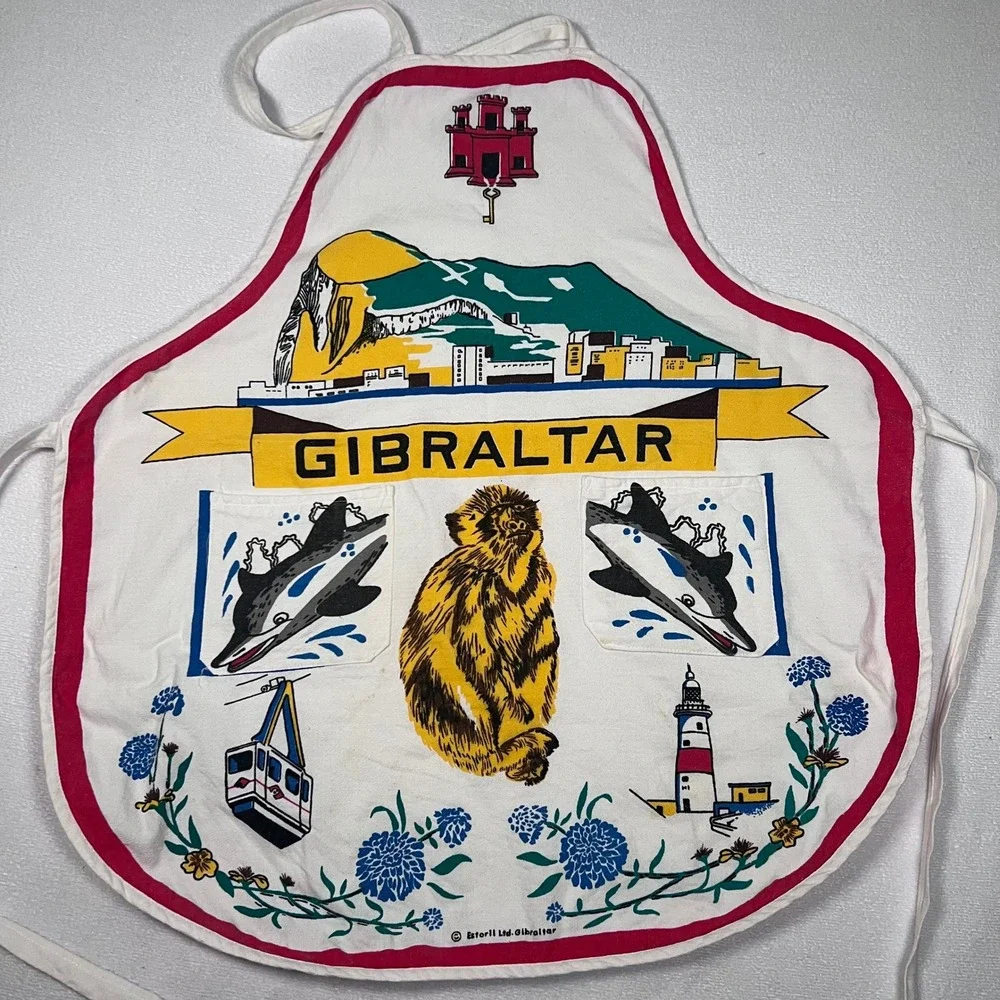 Gibraltar Souvenir Apron Novelty Graphic Print Kitchen‎ Cooking White